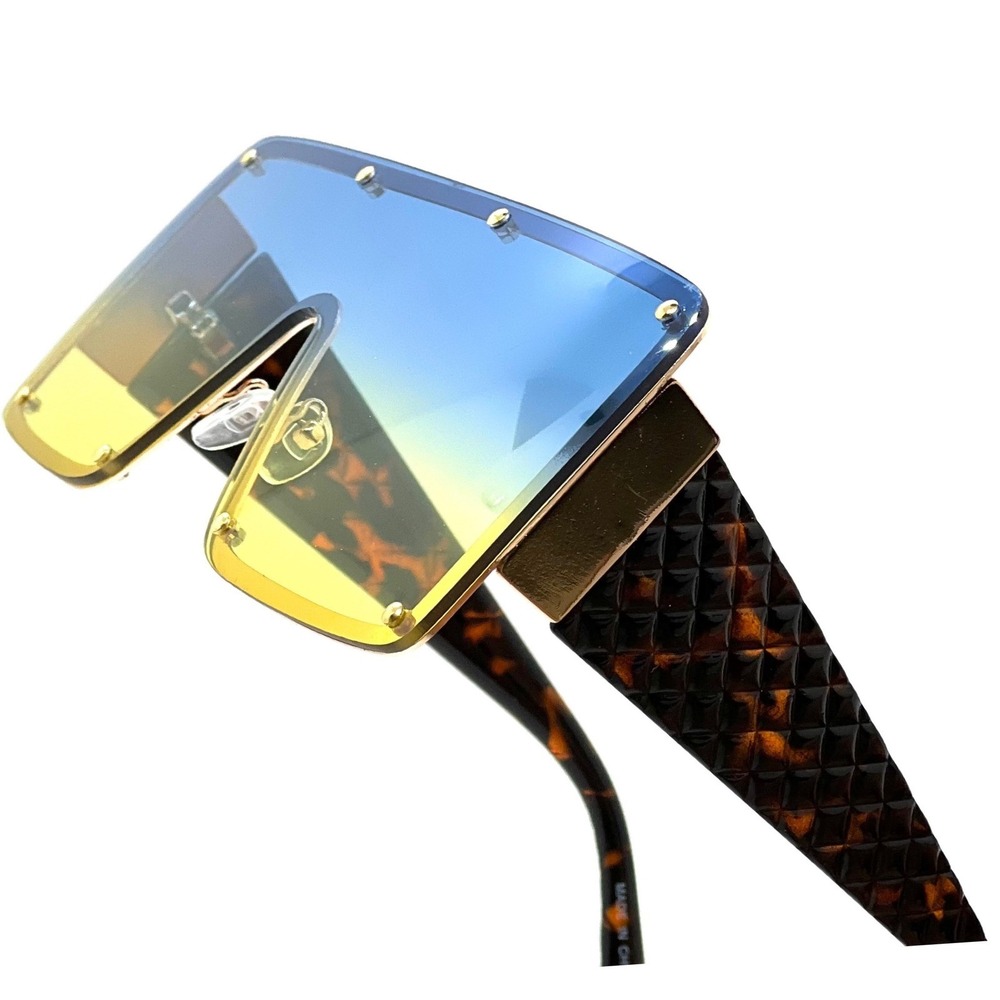 Oversized Shield Sunglasses Blue Yellow Lens Fashion‎ Shades Outdoor Party Gafas - Picture 3 of 10